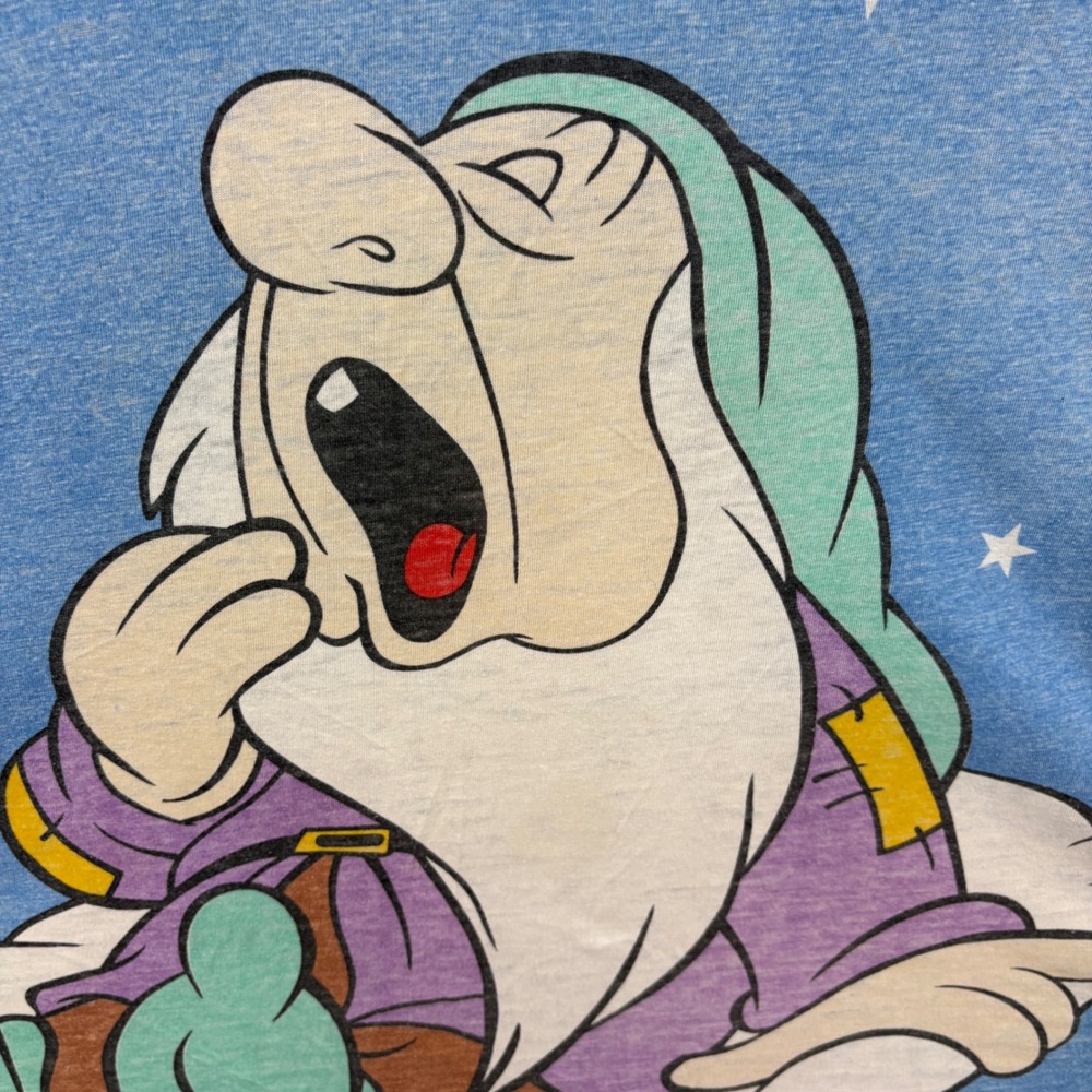 Vintage Disney Snow White Sleepy Dwarf Get Up And Go Sleep Shirt Blue Stars OS - Picture 6 of 16